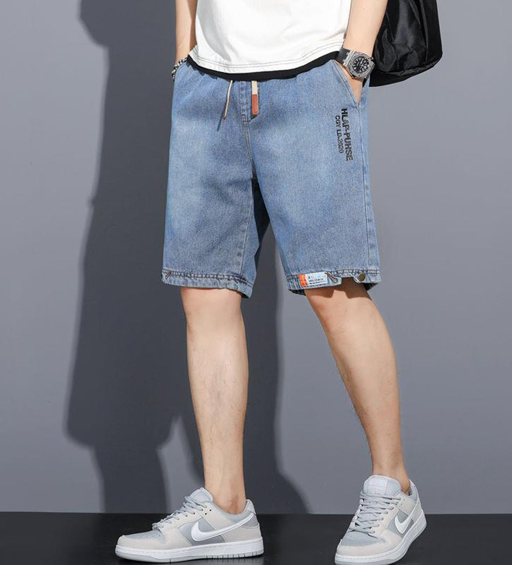 Men Solid Mid-Rise Denim Shorts