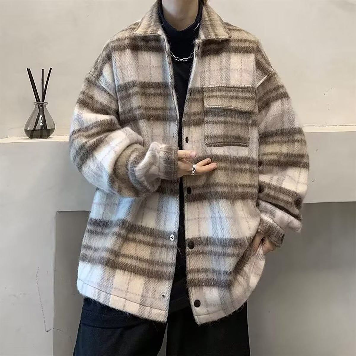 Men Spread Collar Checked Casual Tailored Jacket