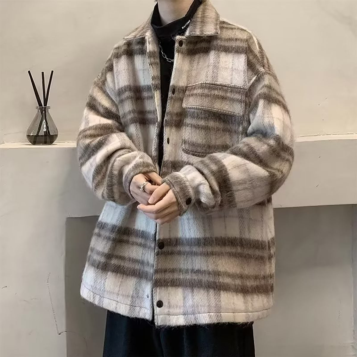 Men Spread Collar Checked Casual Tailored Jacket