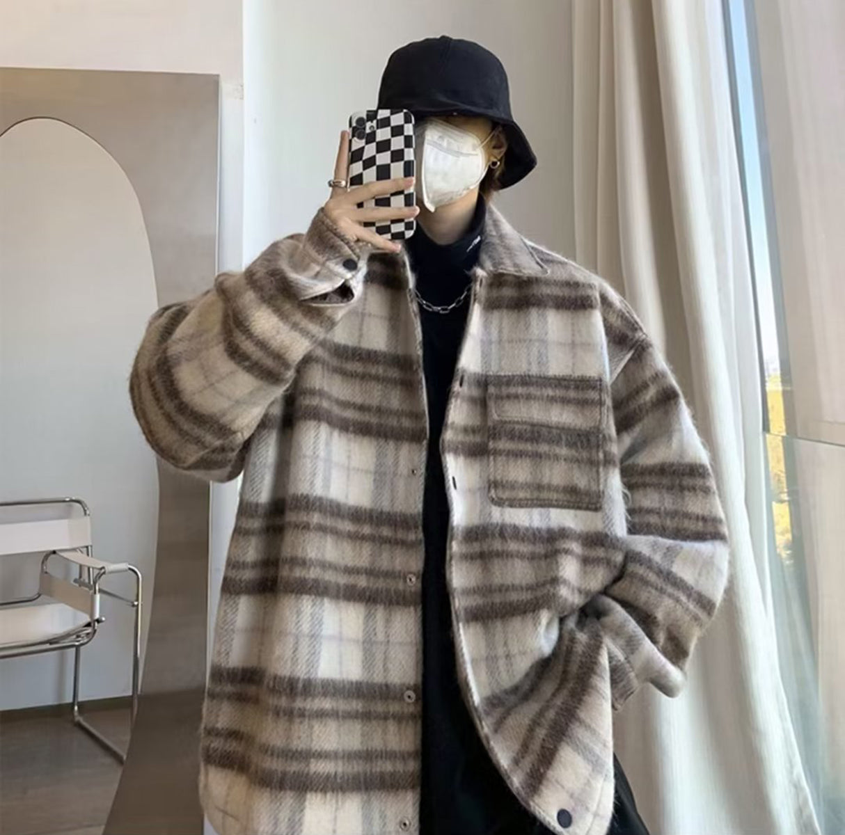 Men Spread Collar Checked Casual Tailored Jacket