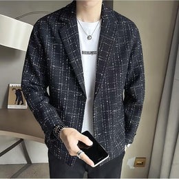 Men Checked Insulator Lapel Collar Tailored Jacket