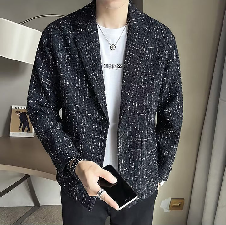 Men Checked Insulator Lapel Collar Tailored Jacket