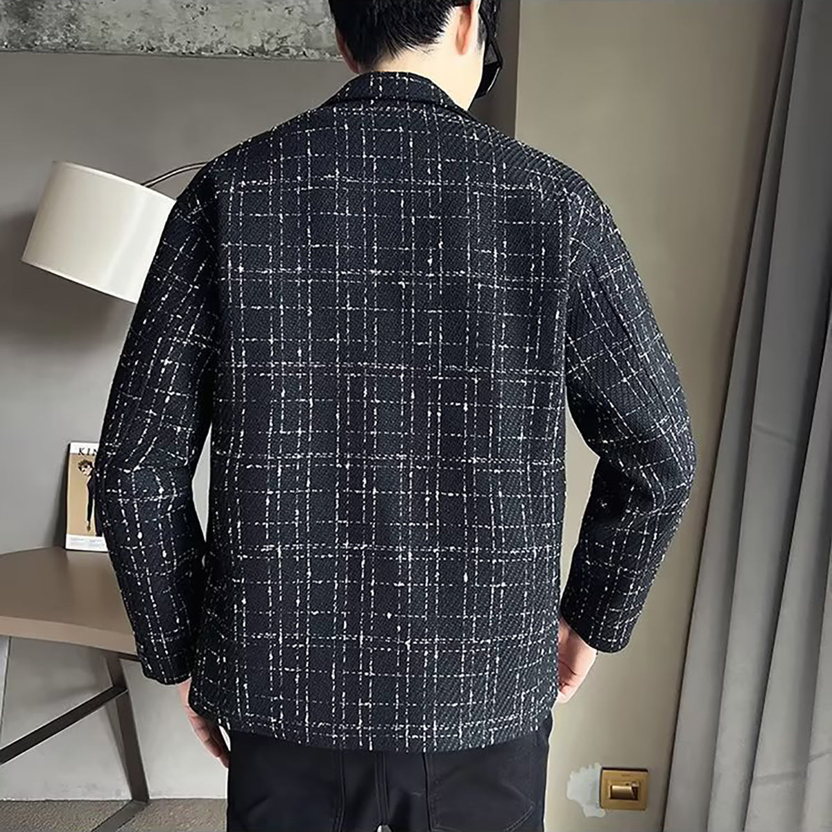 Men Checked Insulator Lapel Collar Tailored Jacket