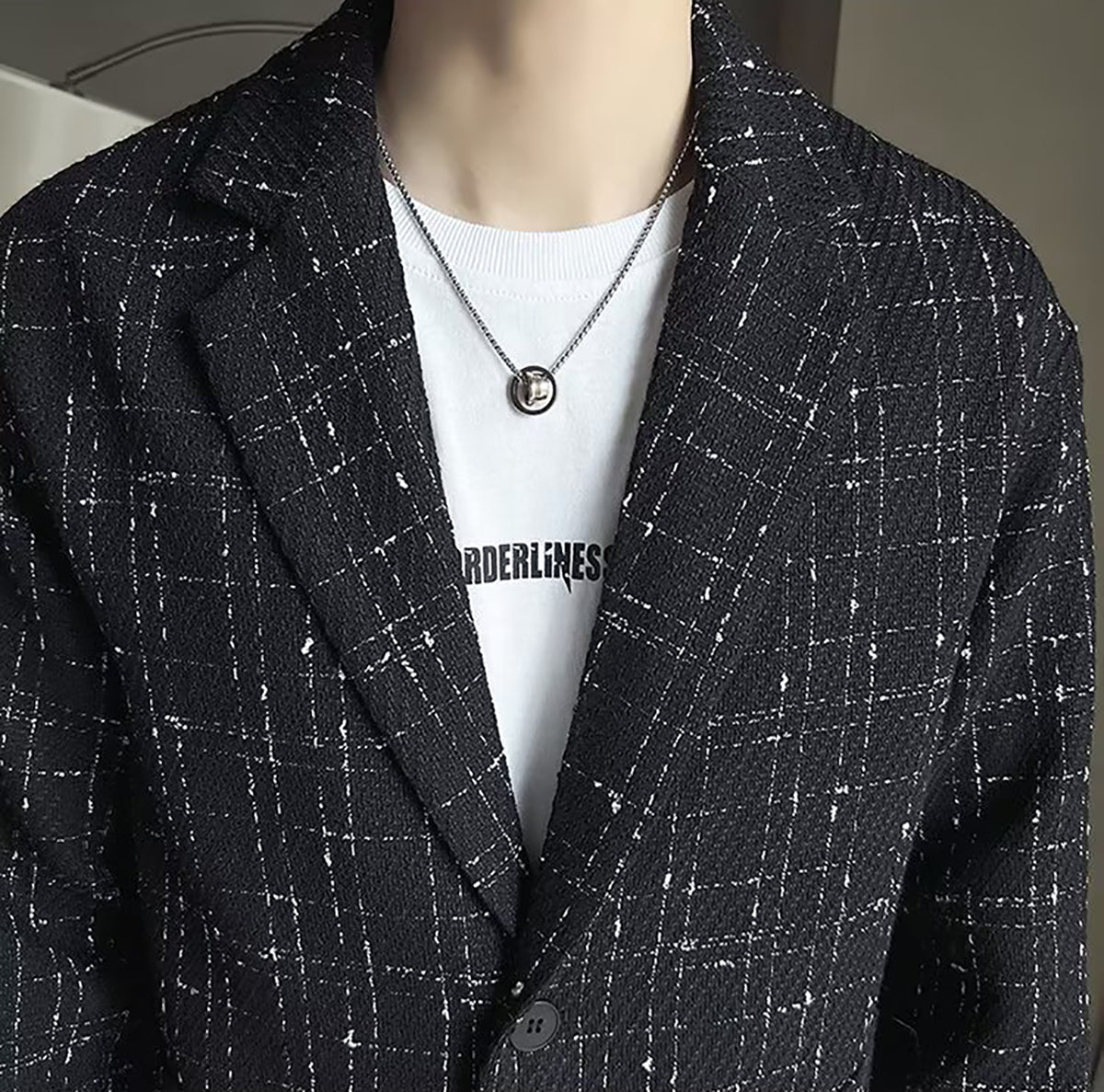 Men Checked Insulator Lapel Collar Tailored Jacket