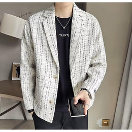 Men Lapel Collar Checked Casual Tailored Jacket