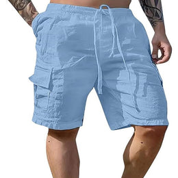 Men Blue Solid Cargo Shorts