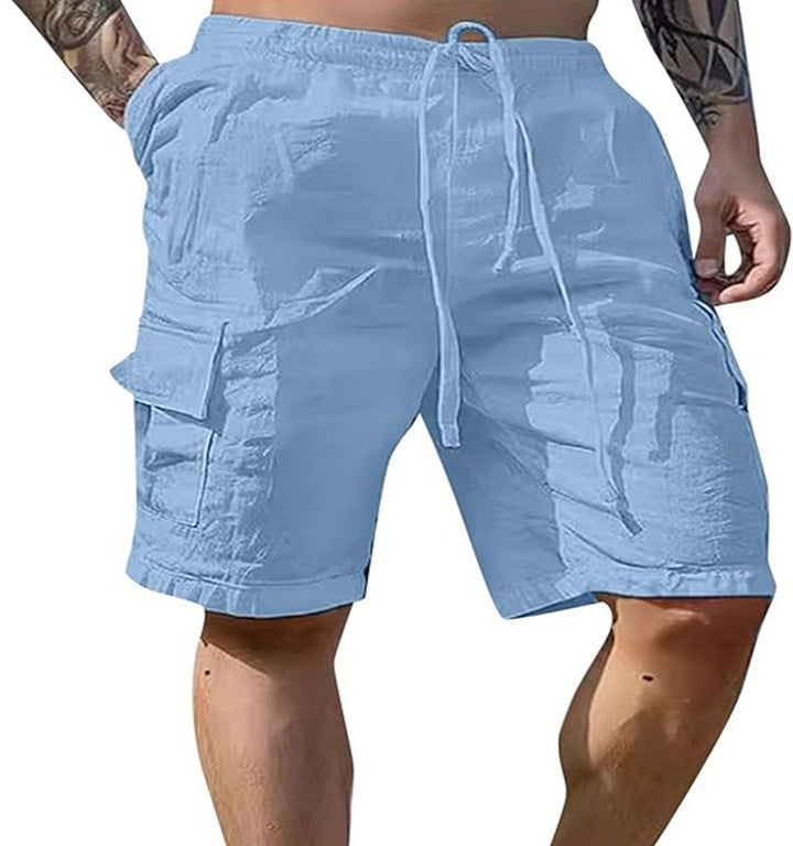 Men Blue Solid Cargo Shorts