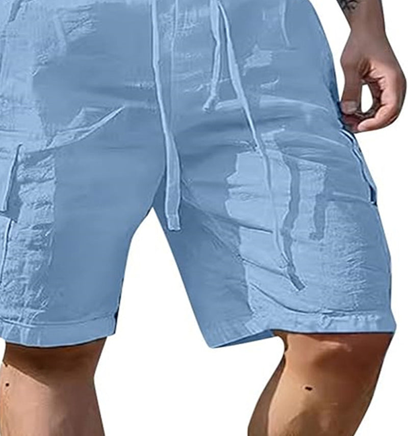 Men Blue Solid Cargo Shorts