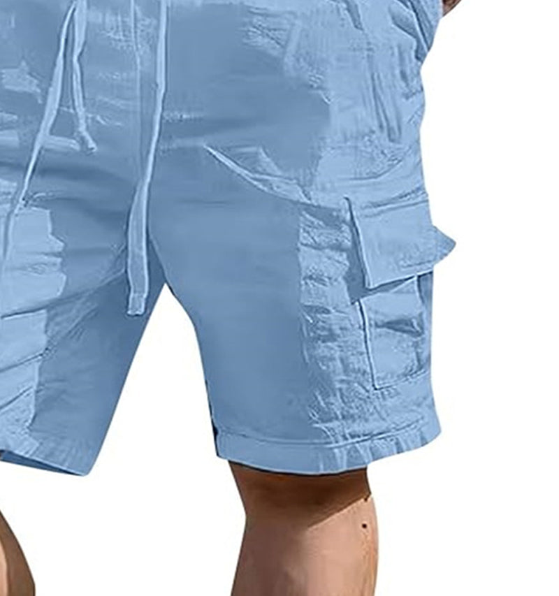 Men Blue Solid Cargo Shorts