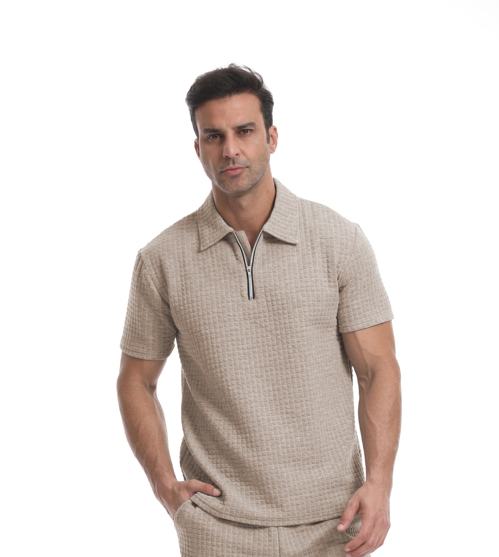 Men Polo Collar Raw Edge T-shirt