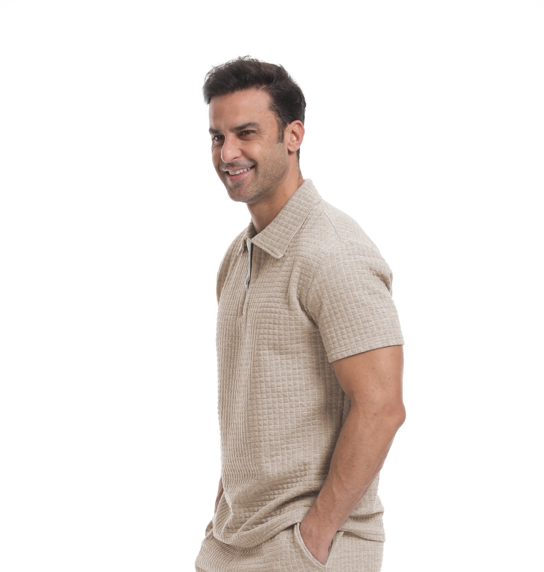 Men Polo Collar Raw Edge T-shirt