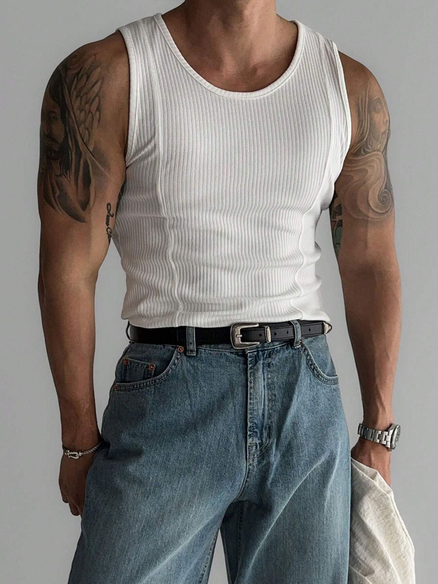 Men Raw Edge Slim Fit T-shirt