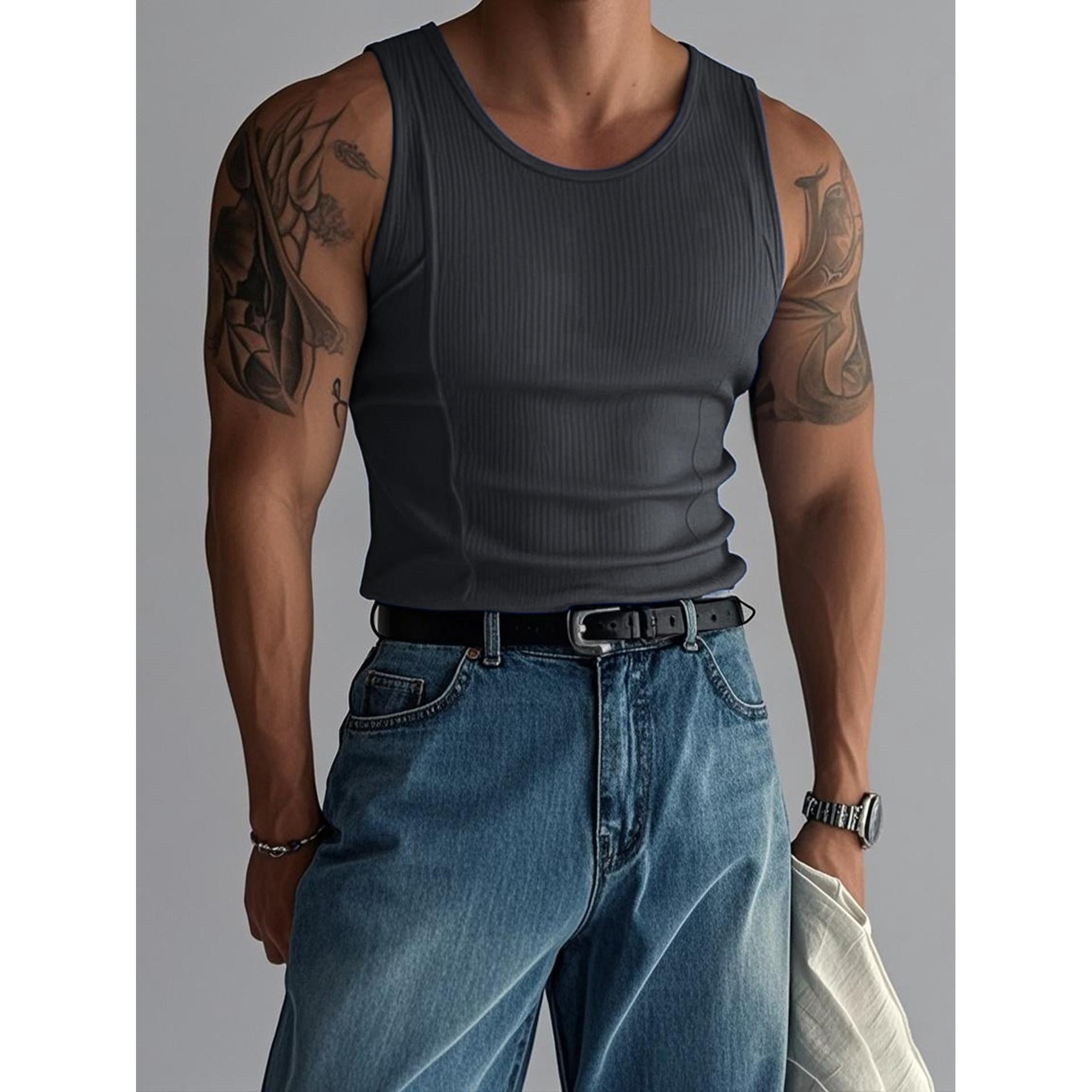 Round Neck Sleeveless Slim Fit Gym Vest