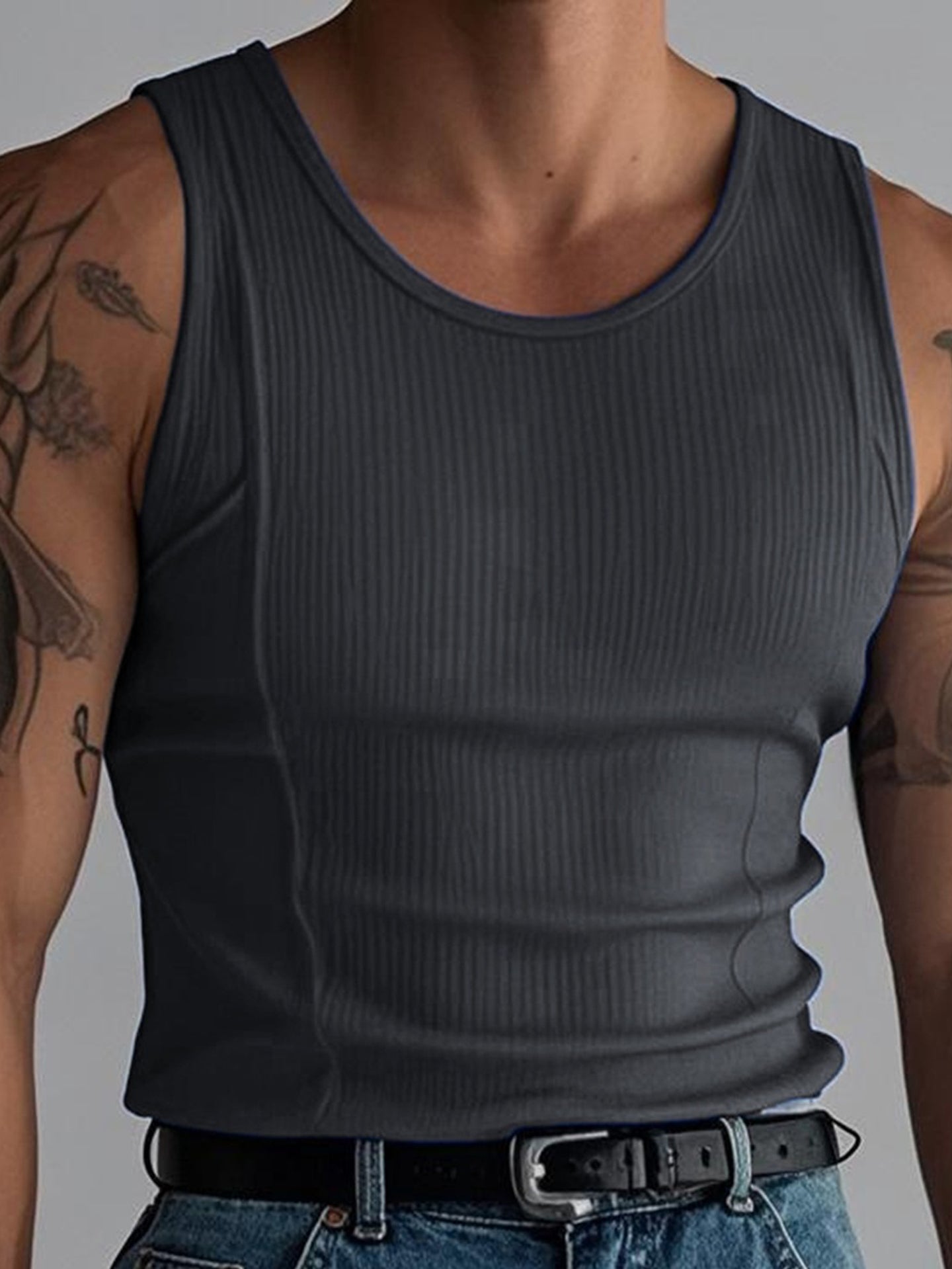 Round Neck Sleeveless Slim Fit Gym Vest