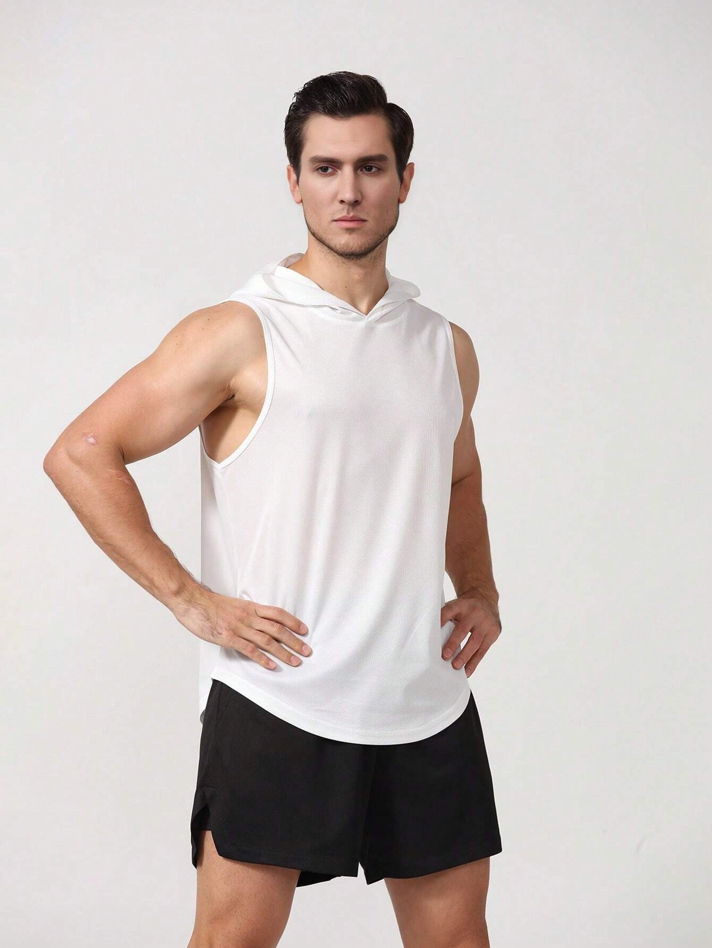 Men Hooded Raw Edge T-shirt