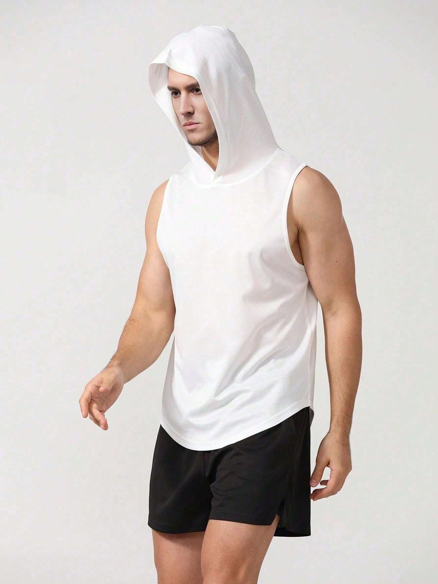 Men Hooded Raw Edge T-shirt