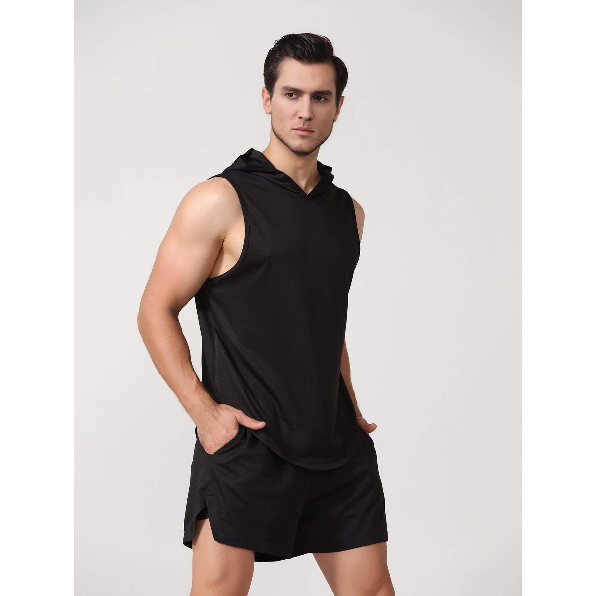 Men Hooded Raw Edge T-shirt