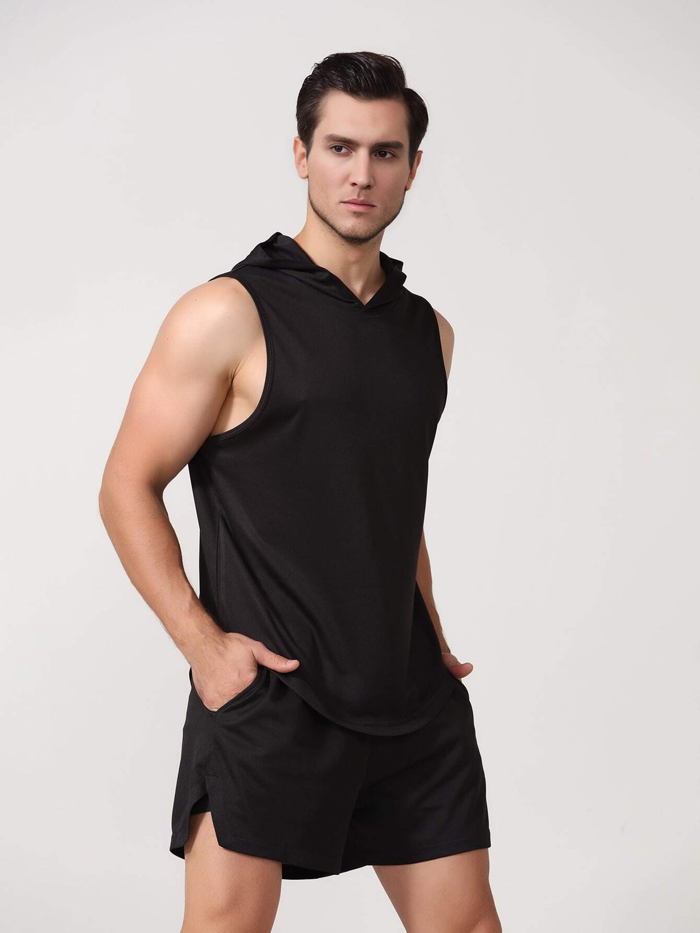 Men Hooded Raw Edge T-shirt