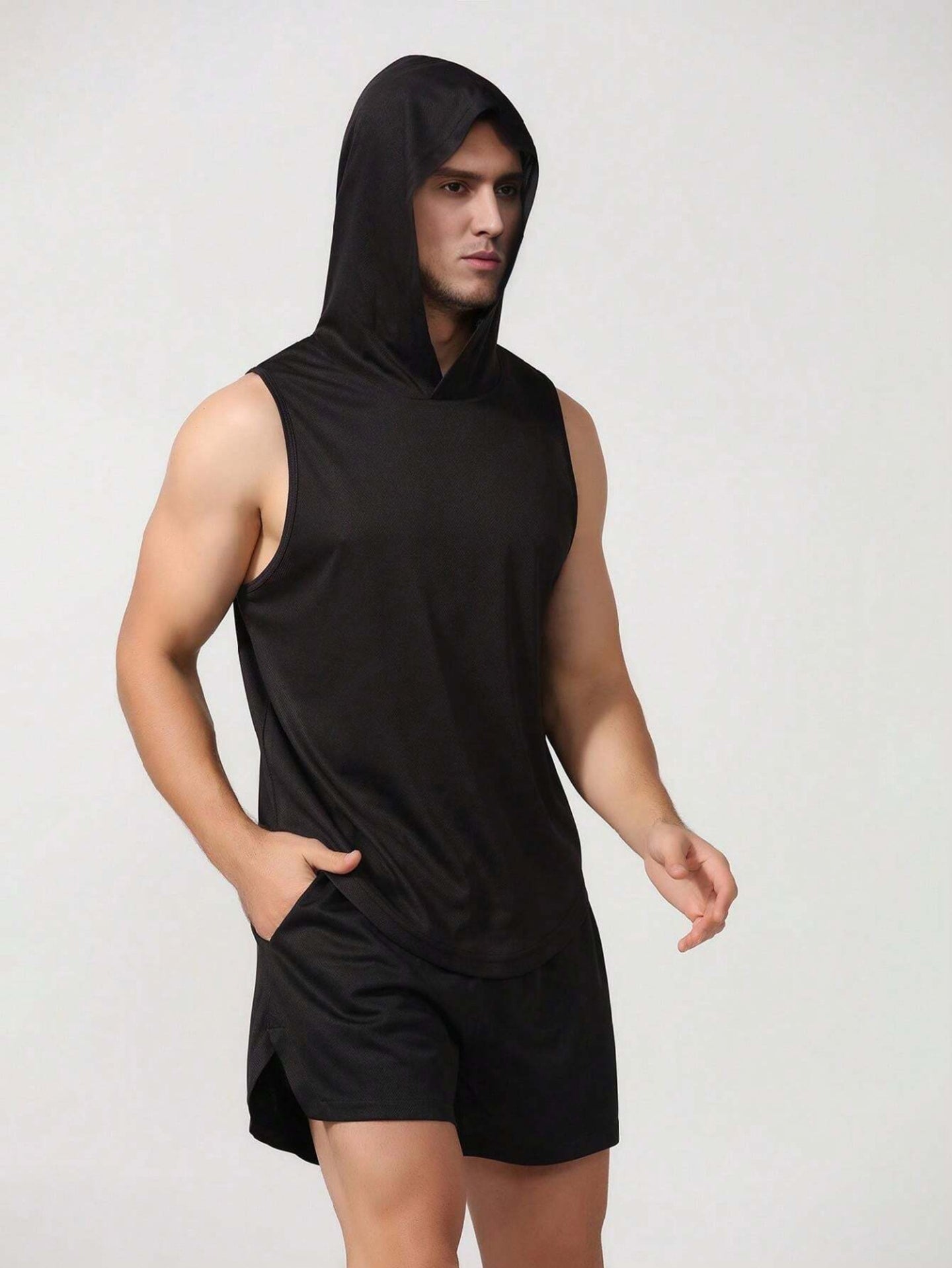 Men Hooded Raw Edge T-shirt