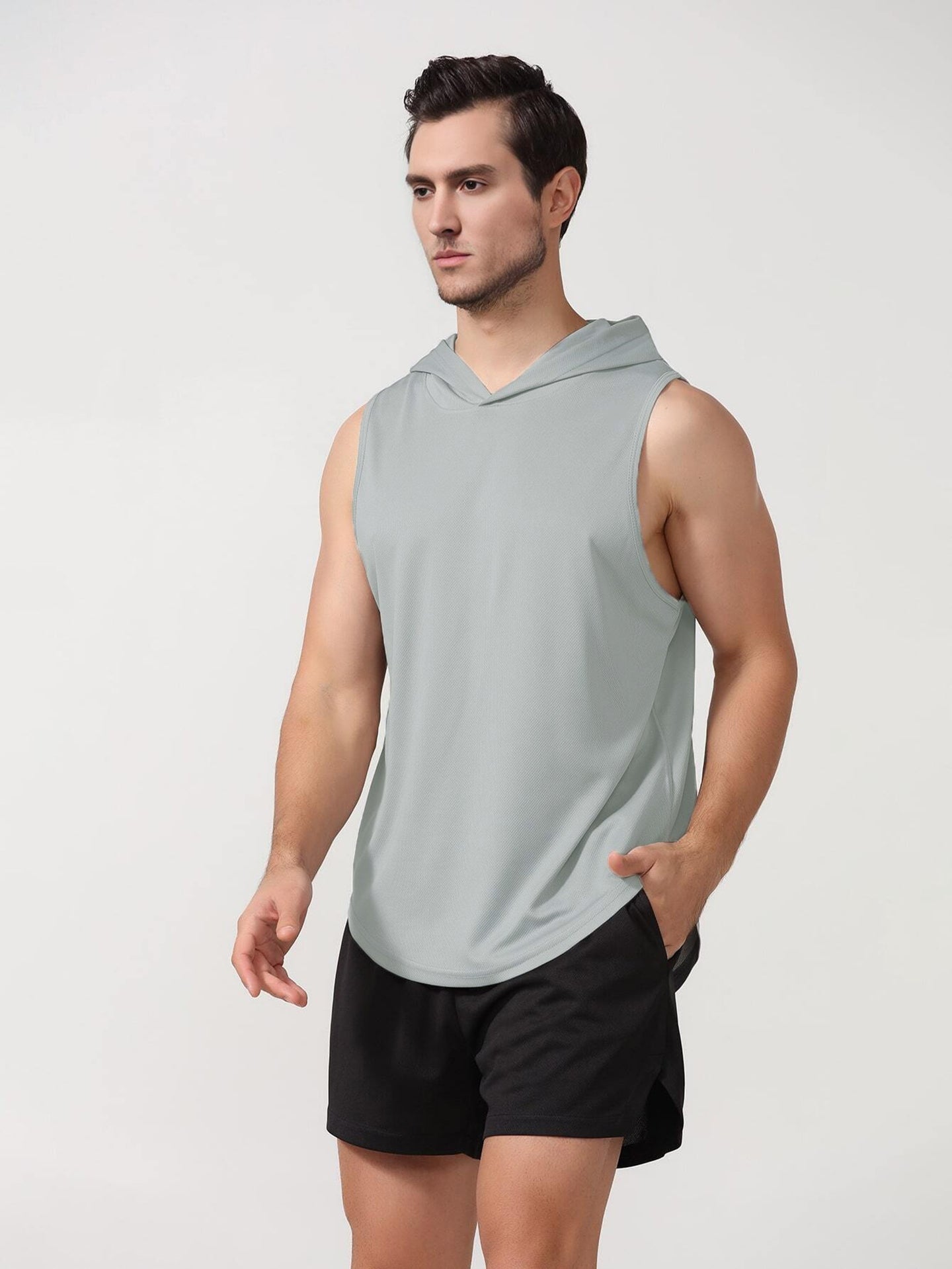 Men Hooded Raw Edge T-shirt