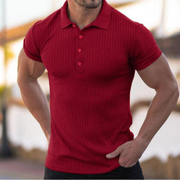 Men Polo Collar Raw Edge Slim Fit T-shirt