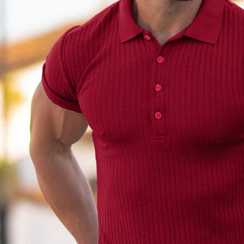 Men Polo Collar Raw Edge Slim Fit T-shirt