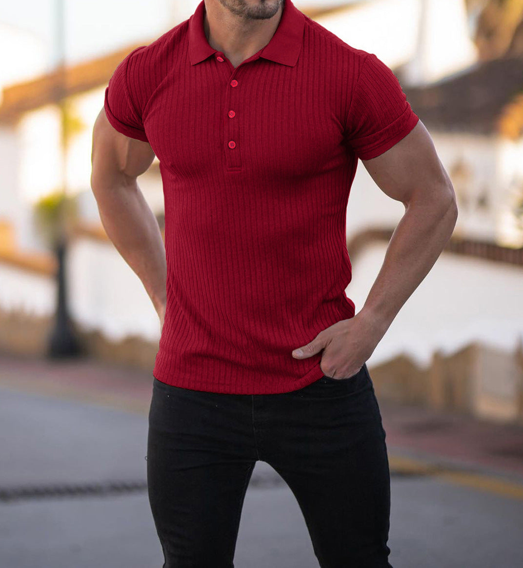 Men Polo Collar Raw Edge Slim Fit T-shirt