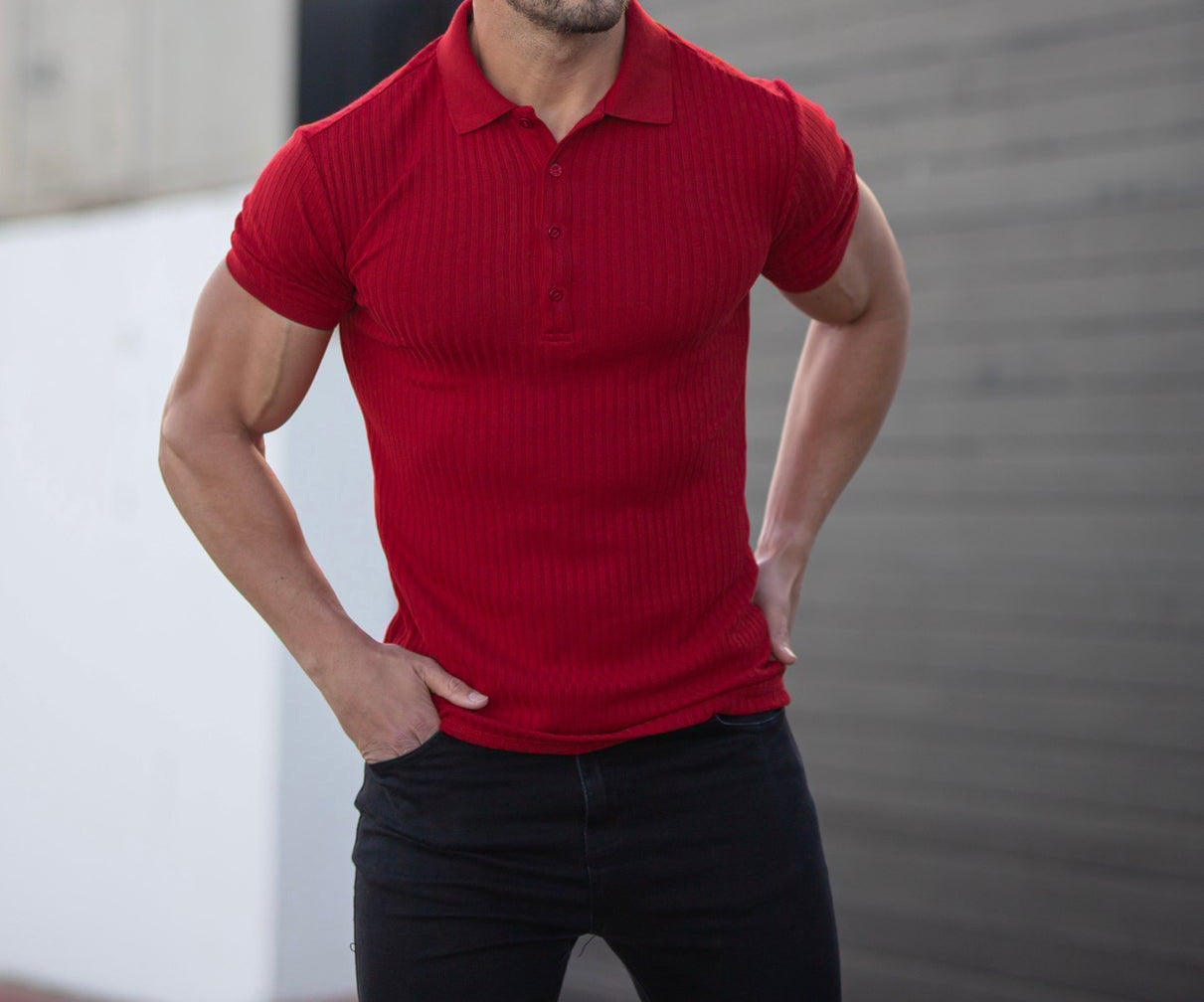 Men Polo Collar Raw Edge Slim Fit T-shirt