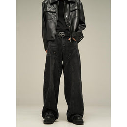 Men Wide Leg Light Fade Mid-Rise Jeans