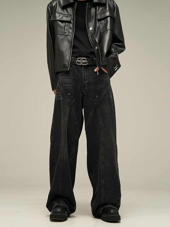 Men Wide Leg Light Fade Mid-Rise Jeans