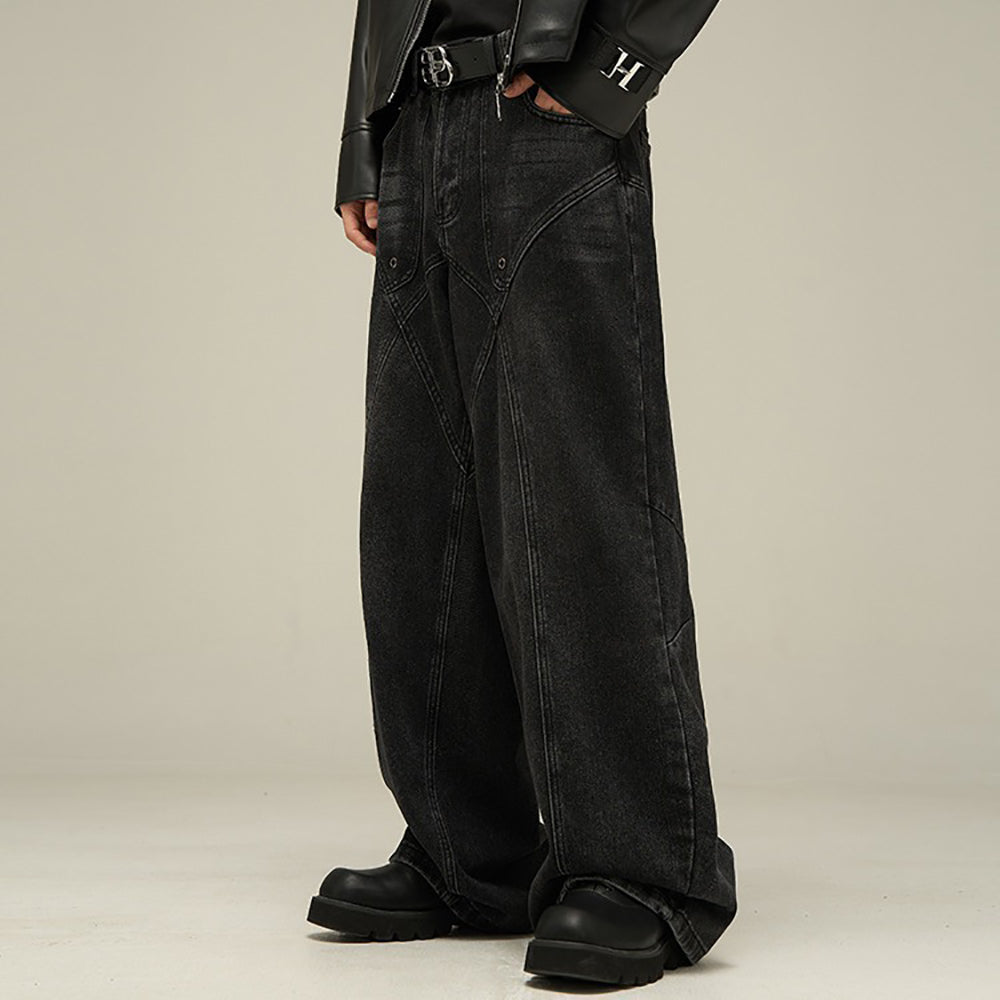 Men Wide Leg Light Fade Mid-Rise Jeans