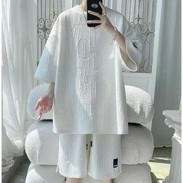 Self Design Round Neck T-Shirt With Shorts