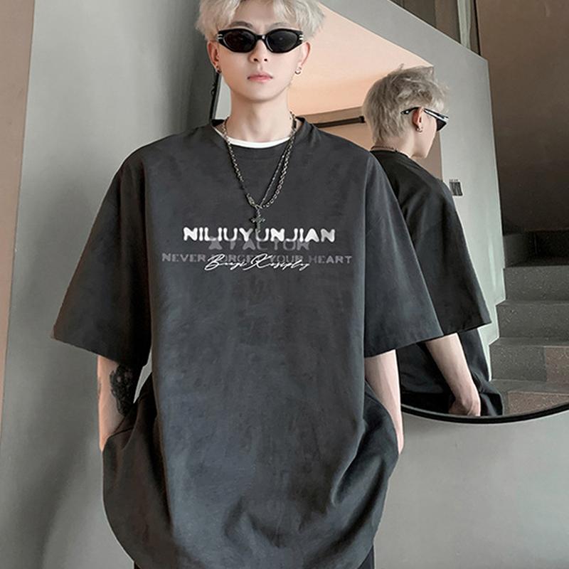 Men Typography Printed Round Neck Oversized T-shirt