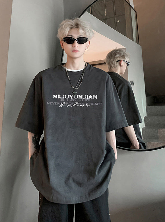 Men Typography Printed Round Neck Oversized T-shirt