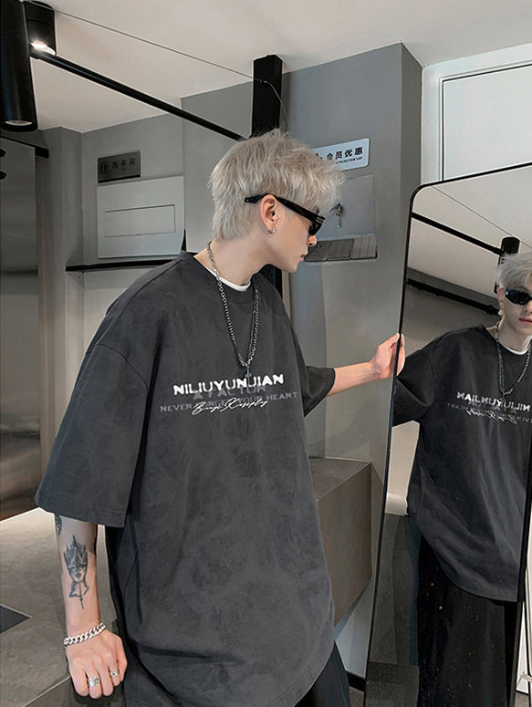 Men Typography Printed Round Neck Oversized T-shirt