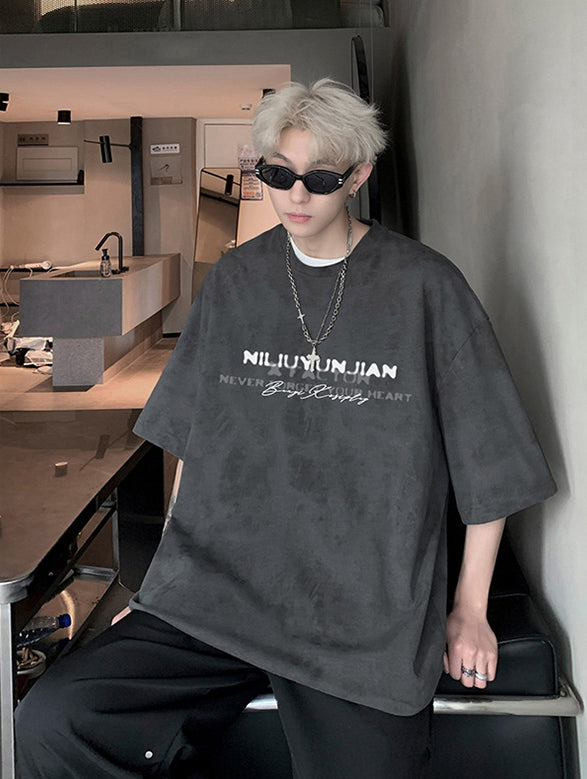 Men Typography Printed Round Neck Oversized T-shirt