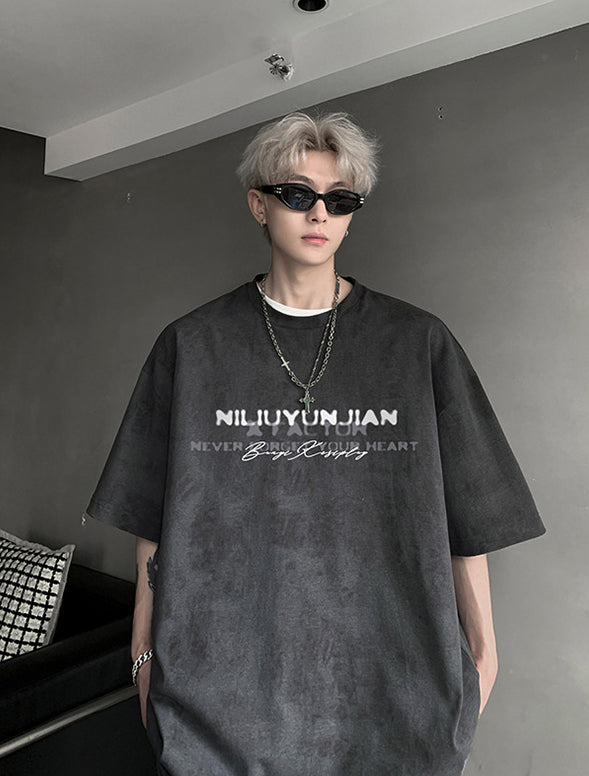 Men Typography Printed Round Neck Oversized T-shirt