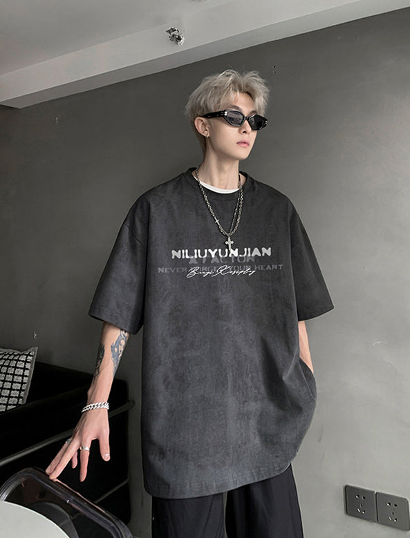 Men Typography Printed Round Neck Oversized T-shirt