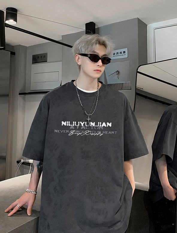 Men Typography Printed Round Neck Oversized T-shirt