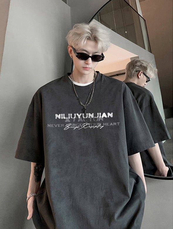 Men Typography Printed Round Neck Oversized T-shirt