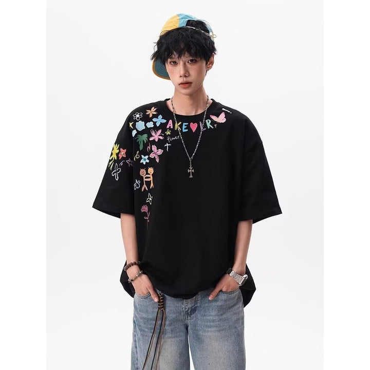 Graphic Printed Drop-Shoulder Sleeves Oversized T-shirt