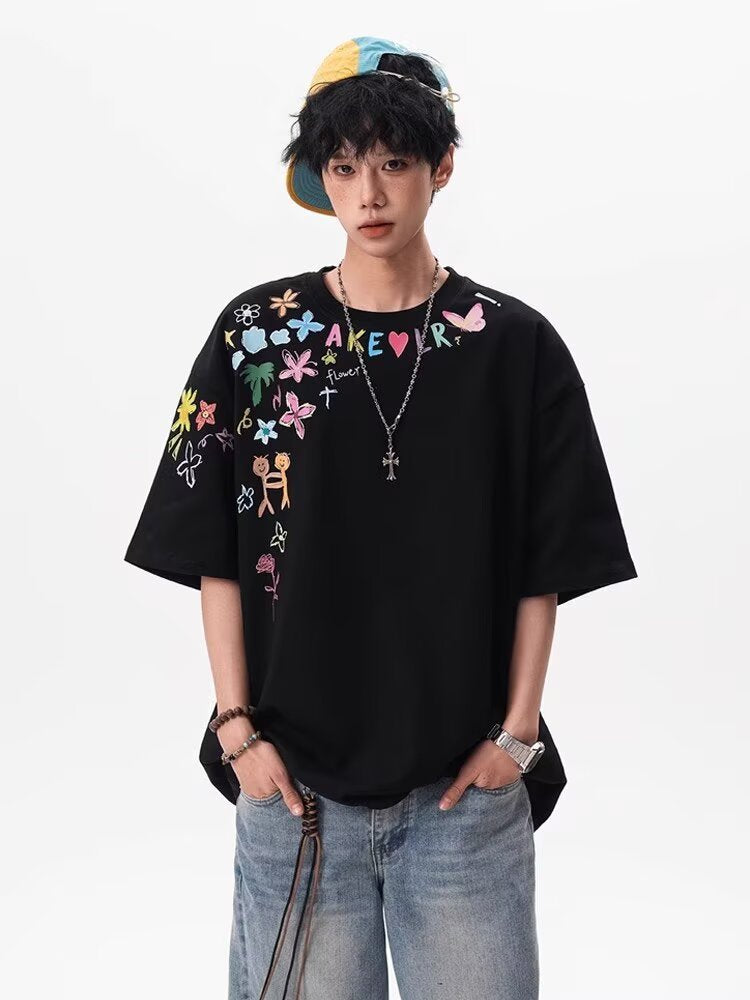 Graphic Printed Drop-Shoulder Sleeves Oversized T-shirt