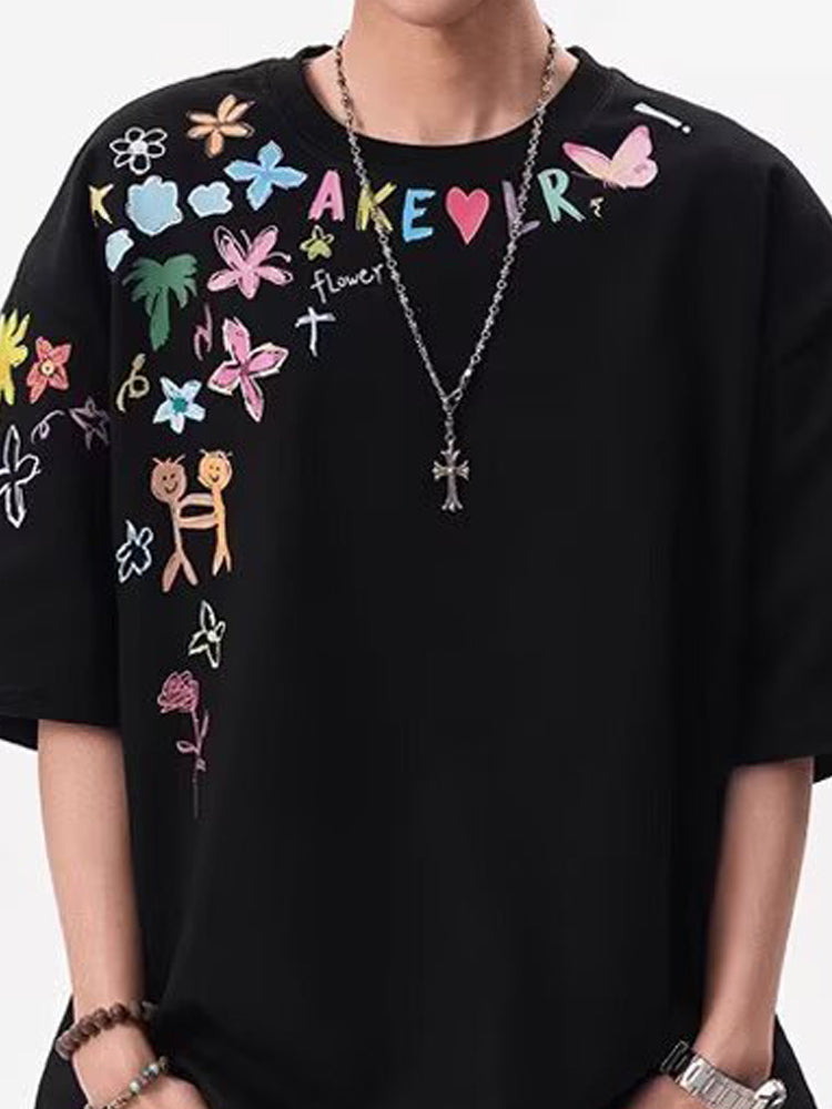 Graphic Printed Drop-Shoulder Sleeves Oversized T-shirt