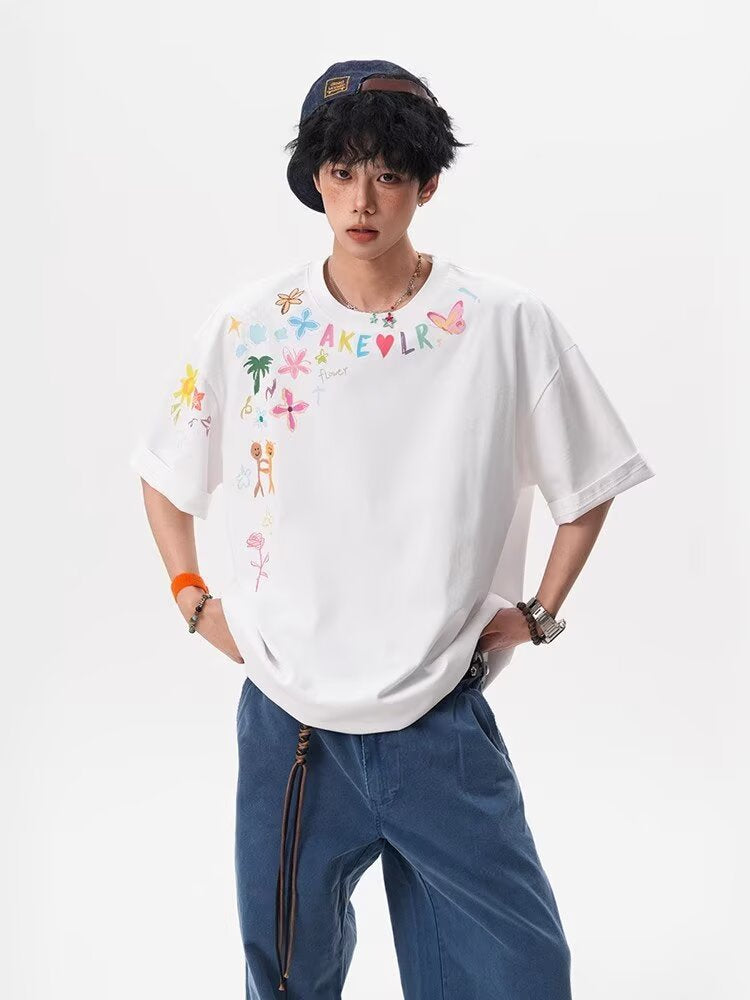Men Graphic Printed Round Neck Cotton Oversized T-shirt