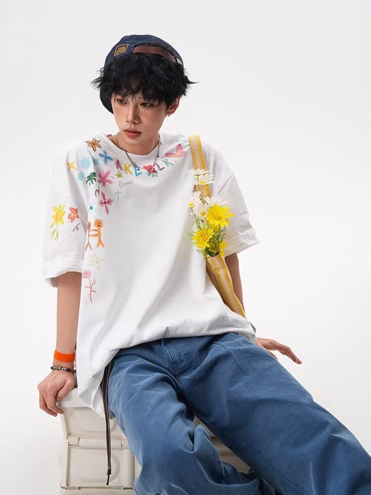 Men Graphic Printed Round Neck Cotton Oversized T-shirt