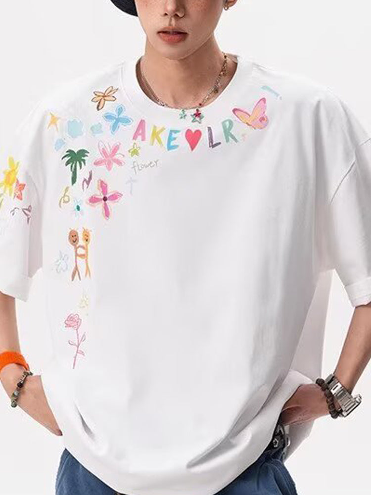 Men Graphic Printed Round Neck Cotton Oversized T-shirt