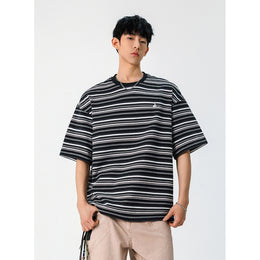 Striped Round Neck Drop Shoulder Oversized T-shirt
