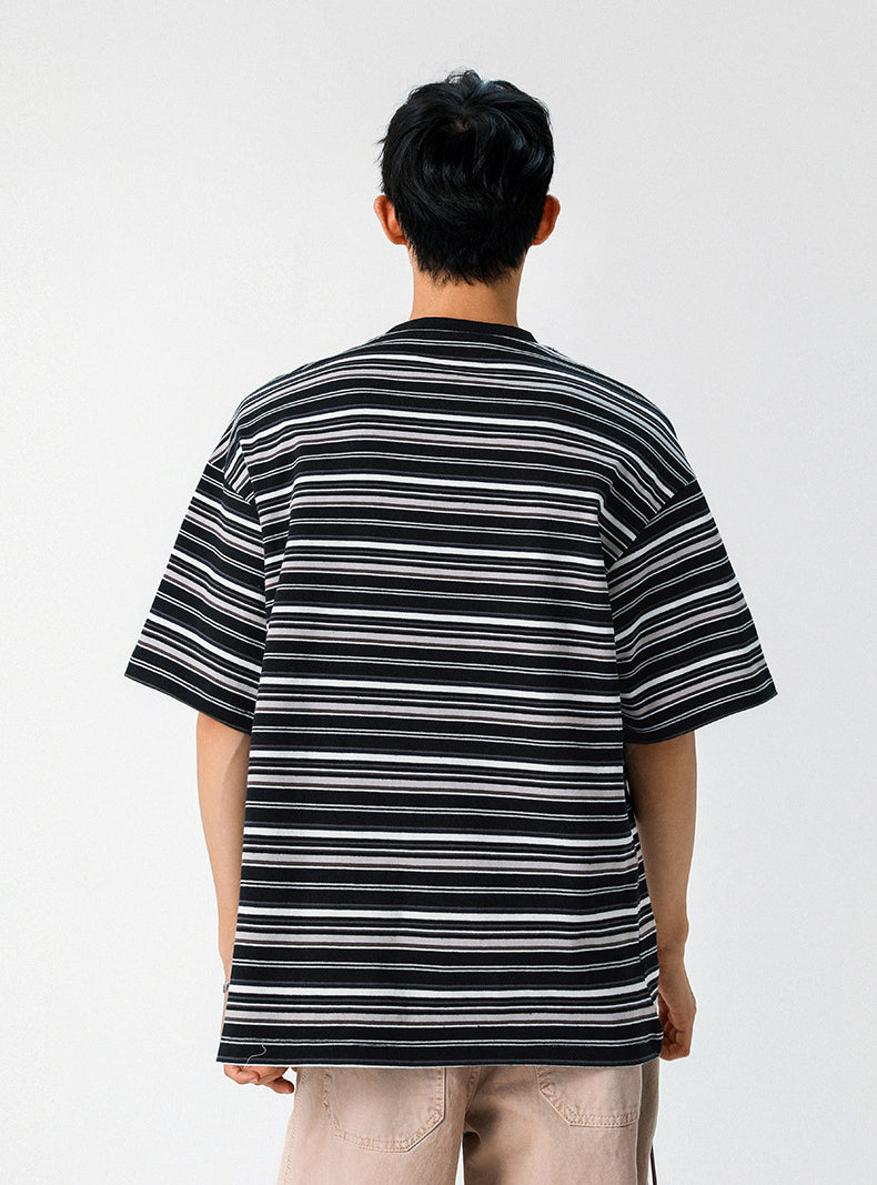 Striped Round Neck Drop Shoulder Oversized T-shirt