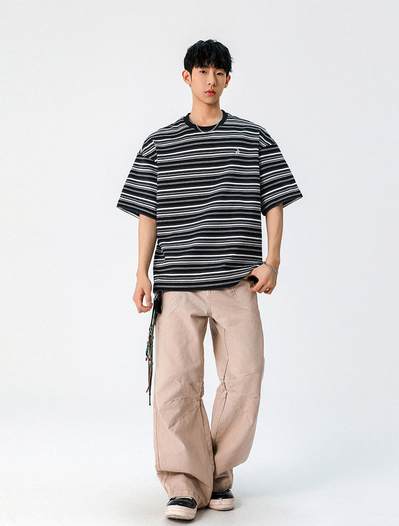 Striped Round Neck Drop Shoulder Oversized T-shirt