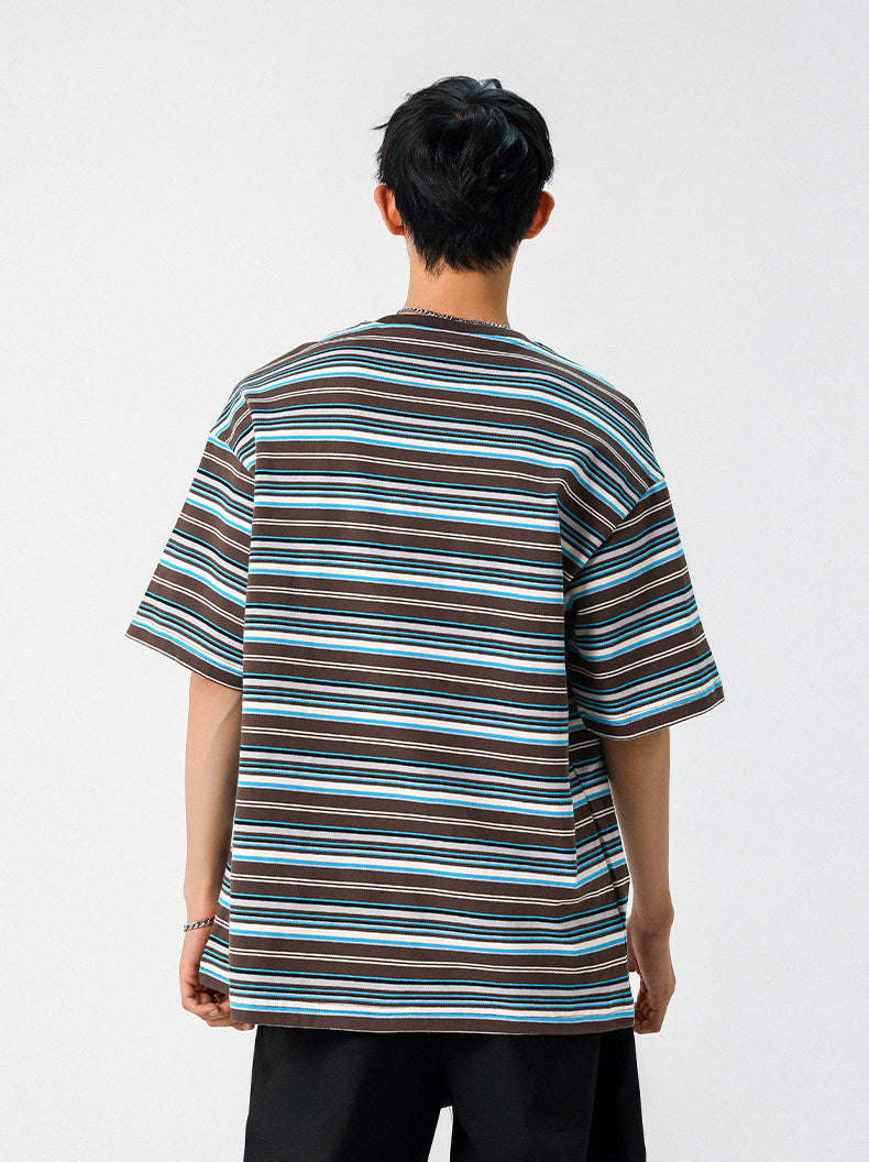Striped Drop-Shoulder Sleeves Oversized Casual T-Shirt